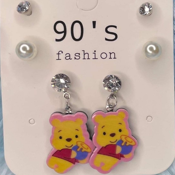 Winnie The Pooh 3 Piece Earrings Stud Dangle Set
